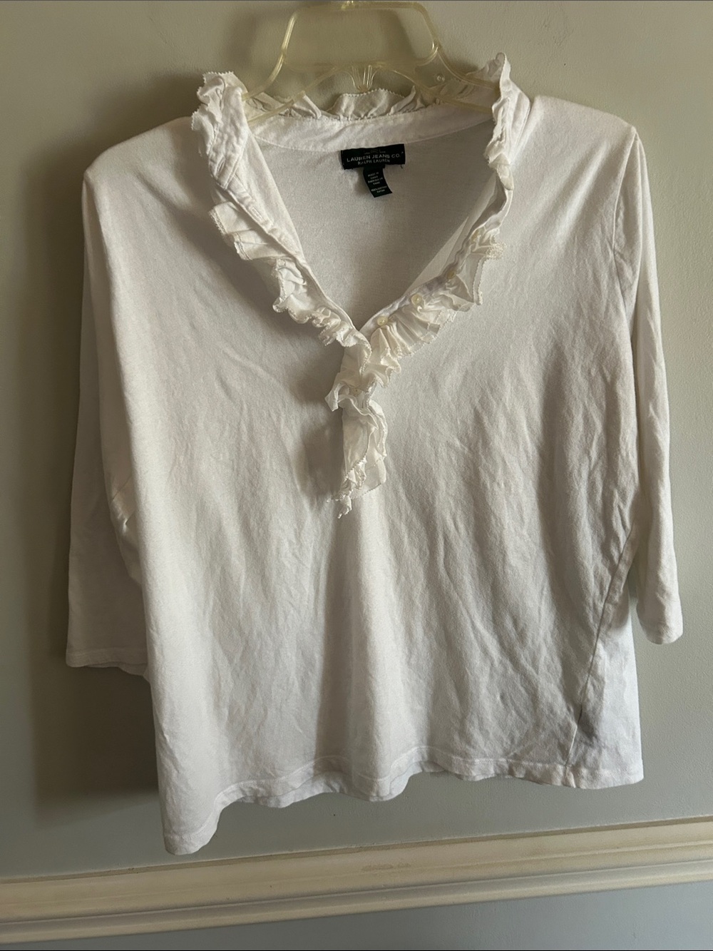Lauren Ralph Lauren Cream Ruffle V-Neck Women's Blouse